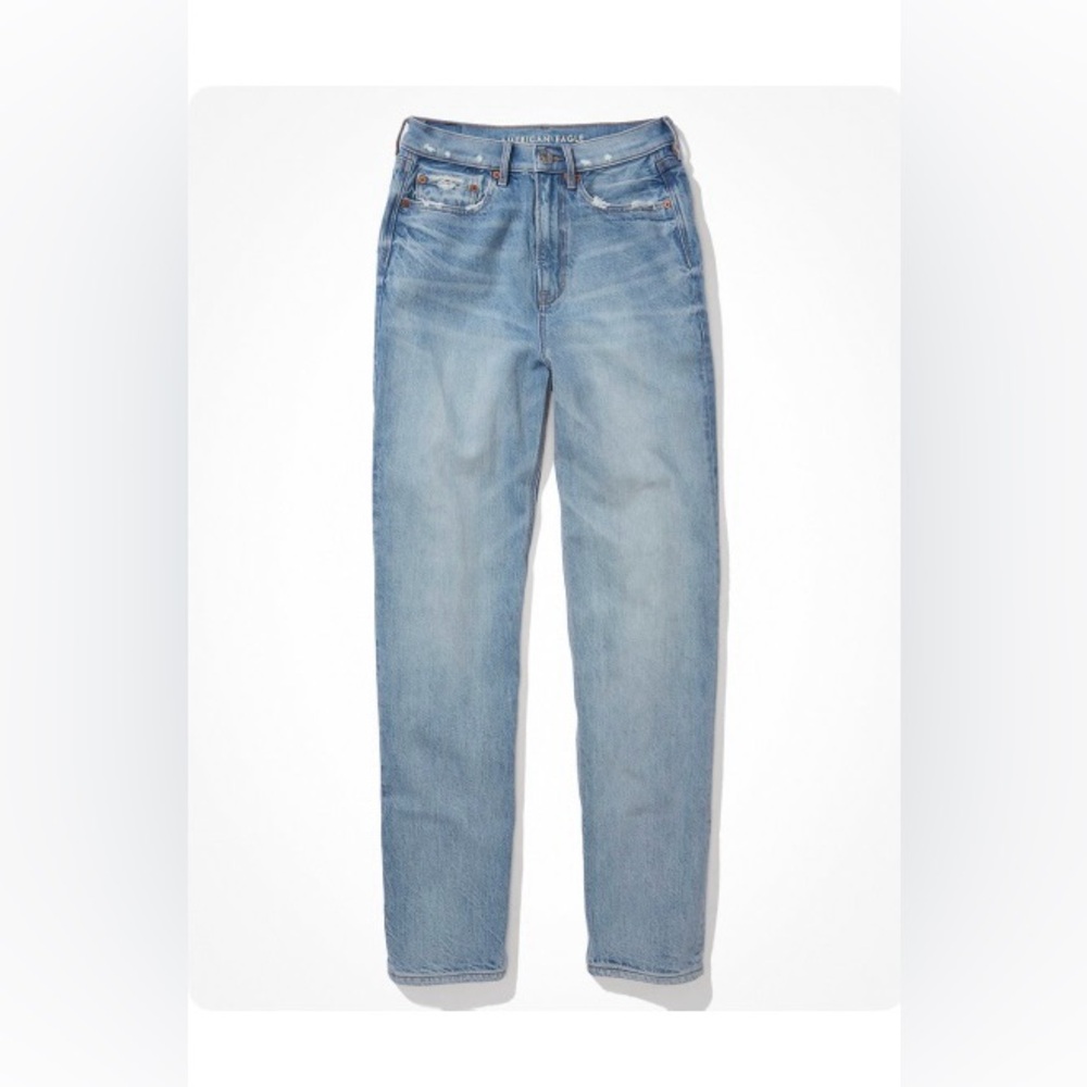 AE HIGHEST WAIST BAGGY STRAIGHT JEAN-Washed Light Blue- Size 10